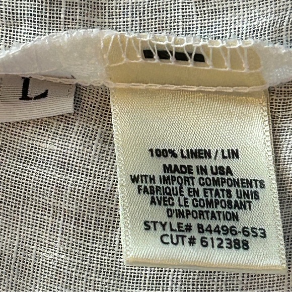 Bella Dahl White Linen Ruffle Sleeve Blouse L | 100% Linen Flutter Cap Sleeve - Picture 5 of 7